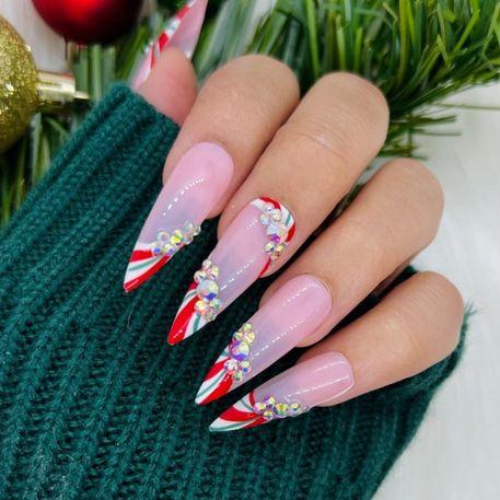 red and white Christmas nails