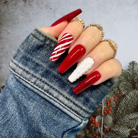 red and white Christmas nails