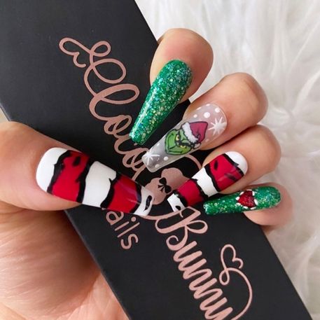 red and white Christmas nails