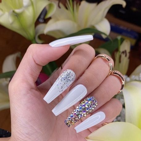 Long Coffin Nails White French Tip Press Nails Heart - Temu