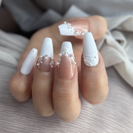 milky white bridal nails