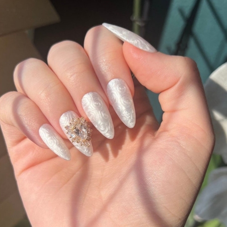 milky white bridal nails