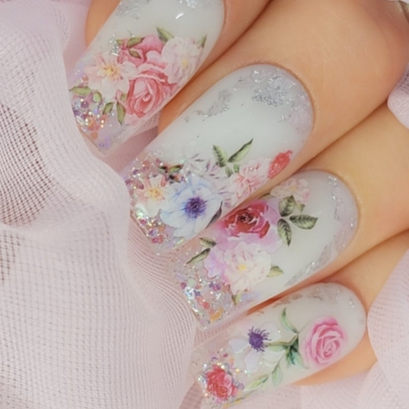 milky white bridal nails