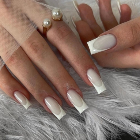 milky white bridal nails